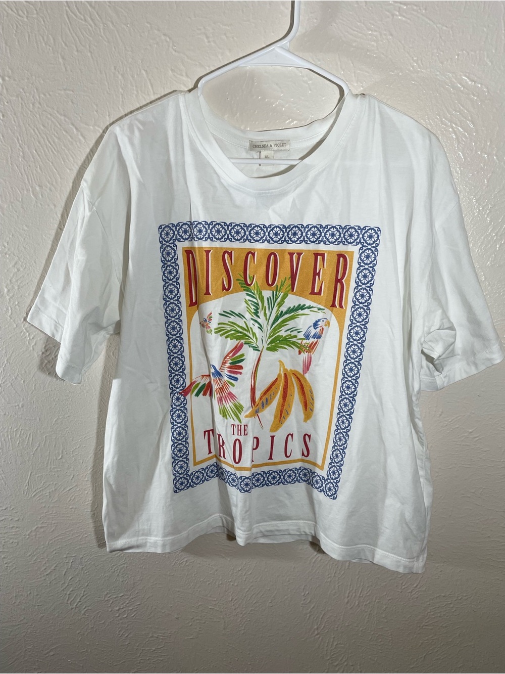 Chelsea & Violet White Crewneck Tee with Gold Logo Tag